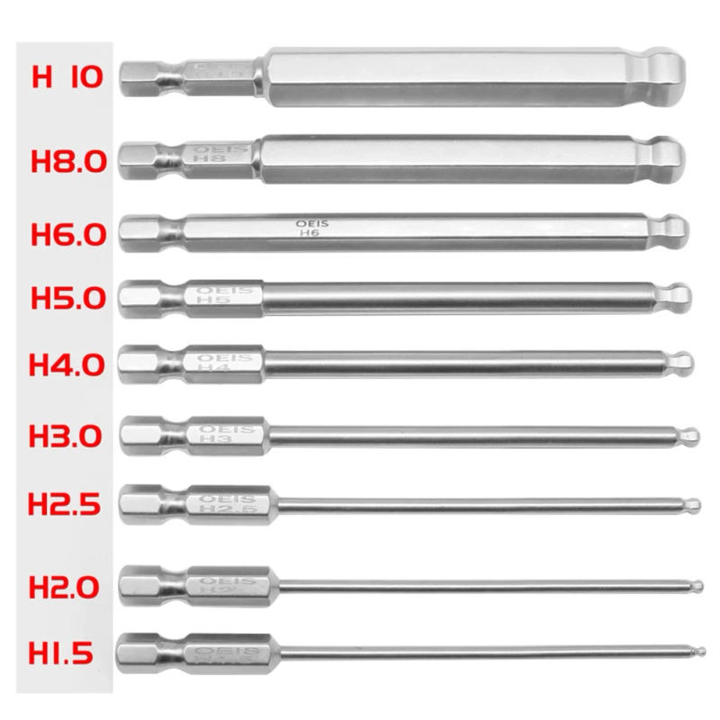 Description Picture 4 of item1pc Ball End Screwdriver Bit Alloy Steel Metric Hex Bit Long Magnetic Driver Bit H1.5/H 2/H 2.5/H3/H4/H5/H6/H8/H10 Hand Tools