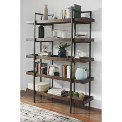 76" Bookcase with 5 Fixed Shelves,17"D X 58"W X 76"H, Suitable for Study Rooms, Libraries, Office, Bedrooms , Brown,  Bookcases