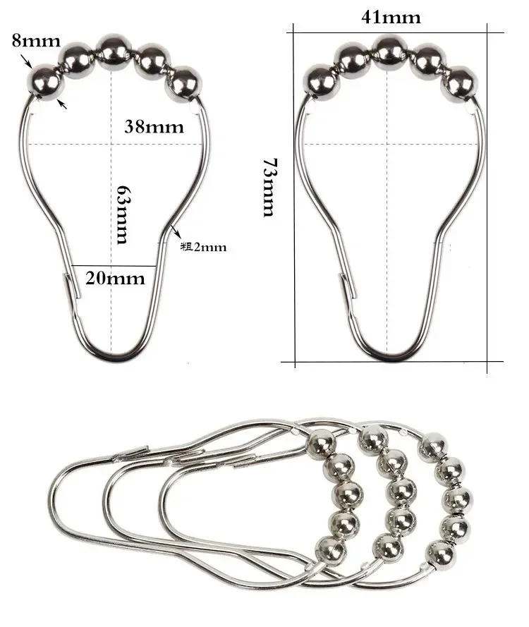 Description Picture 2 of item5pcs Shower curtain hook five ball ball gourd buckle shower curtain ring curtain clip iron material accessories bathroom set