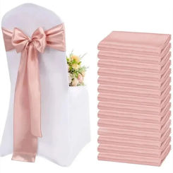 20pcs/set Satin Chair Sashes,17*275cm Silk Chair Ribbon Bows Chair Cover Chair Decoration For Wedding Banquet Party Event Hotel