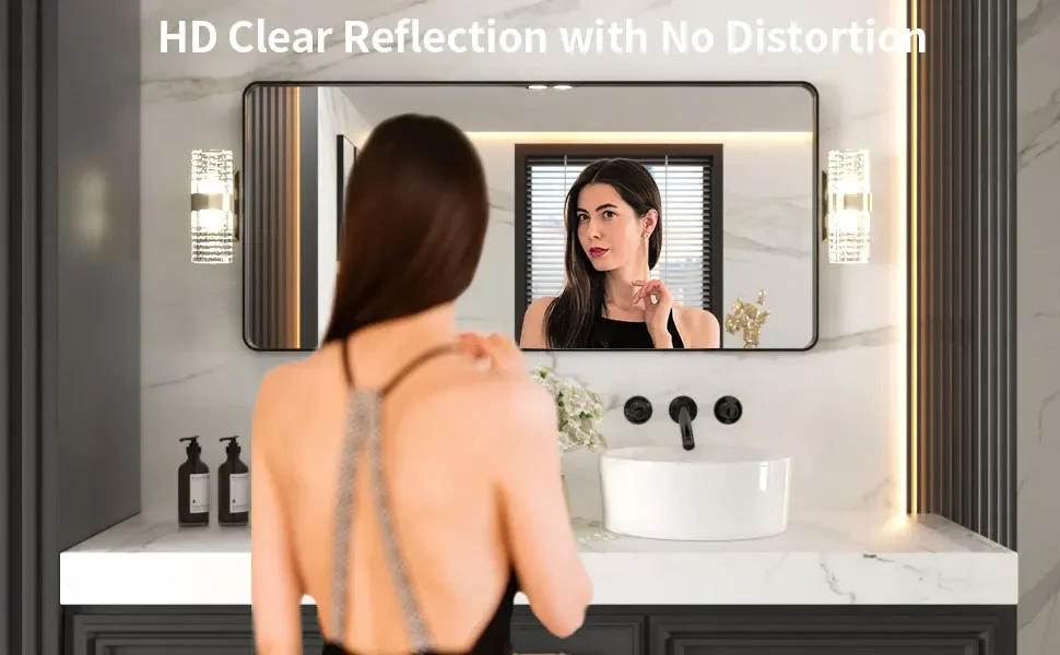 Description Picture 3 of item60X28 Inch Metal Framed Bathroom Mirror for Wall, Matte Black Bathroom Vanity Mirror Farmhouse, Large Rounded Rectangle Mirror