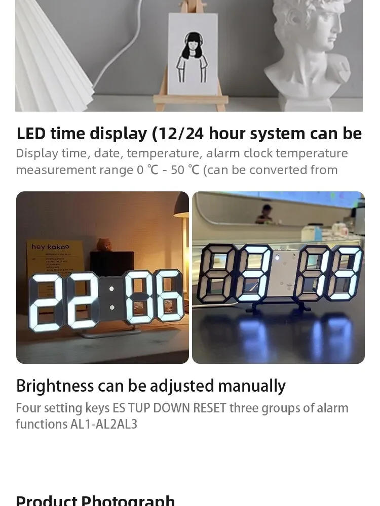 Description Picture 6 of item3D Clock Wall LED Digital Clock Multifunctional Creativity Room Home Decoration Decor Clocks Garden