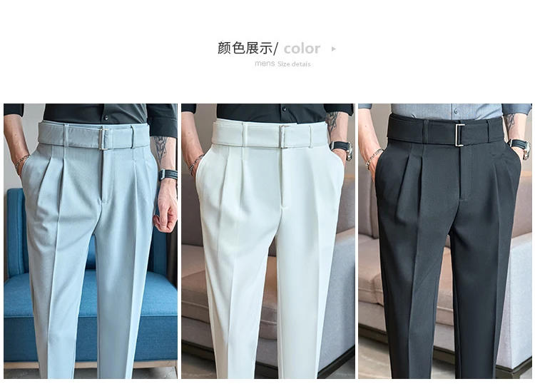 Description Picture 3 of itemMen's Spring High Quality Business Suit Pants Men's Slim Fit Solid Color High Waist Suit Trousers Brand Clothing 3XL-M