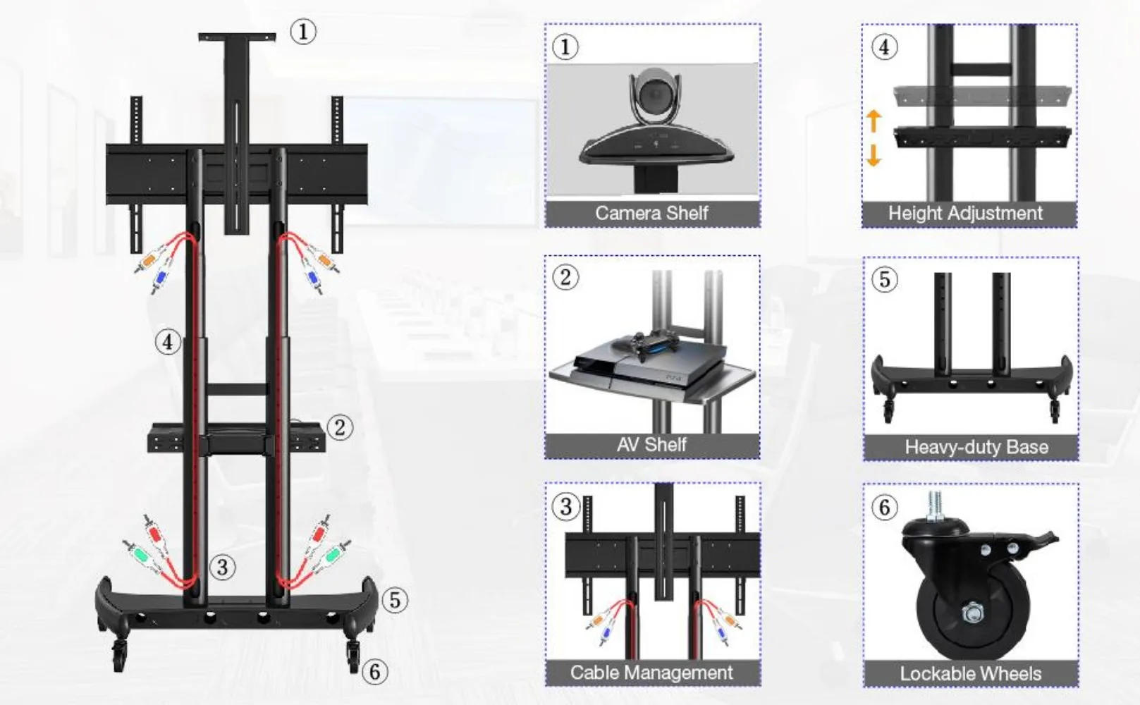 Description Picture 3 of itemNB North Bayou Mobile TV Cart TV Stand with Wheels for 55" - 85" Inch LCD LED OLED Plasma Flat Panel Screens up to 200lbs
