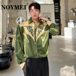 NOYMEI Design Sense Tuxedo Shirt Long Sleeved Lapel Personality Embroidered Men Trendy Single Breasted Korean Spring Top WA1248