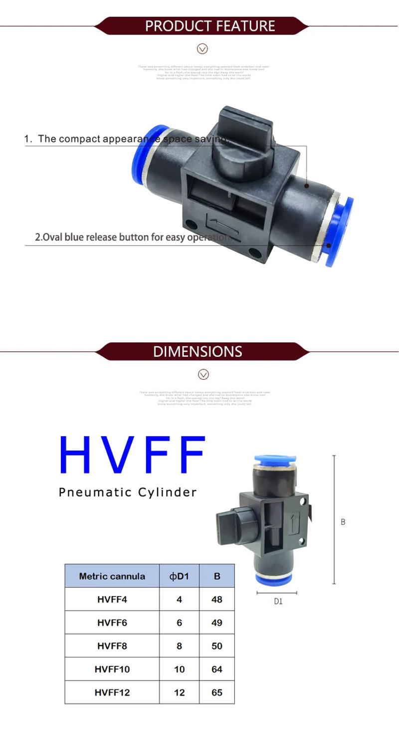 Description Picture 6 of itemHIGH QUALITY HVFF4/6/8/10/12 500PCS Pneumatic Air 2 Way Quick Fittings Push Connector Tube Hose Plastic