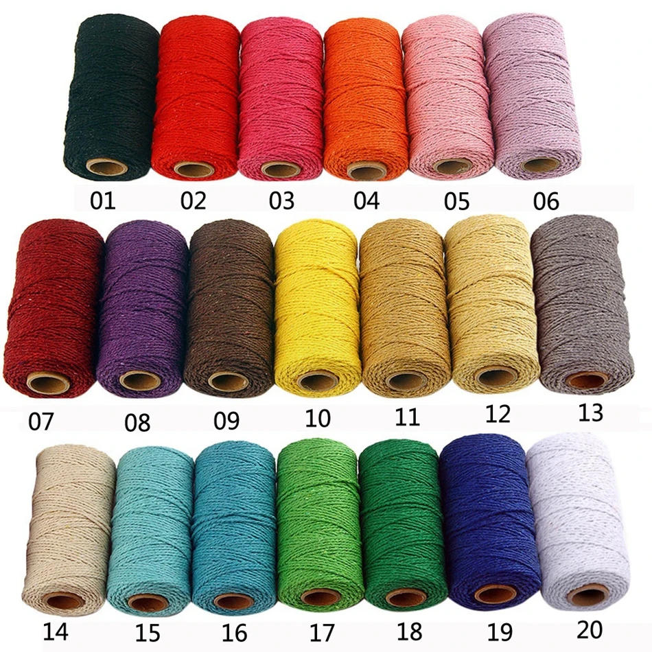 Description Picture 3 of item2mm 100M Macrame Cord Cotton Rope String Crafts DIY Colored Thread Cord Twisted Twine Handmade Sewing Home Wedding Decoration