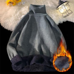 Fashion Turtleneck Men's Sweaters Plus Velvet Thicken Pullover Tops Solid Color Casual Sweater Man Autumn Winter