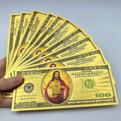 Jesus Gold Banknotes Christian Souvenir US 100 Dollars Money Fun Plastic Card Wall Decoration Holiday Decorations 10PCS/set