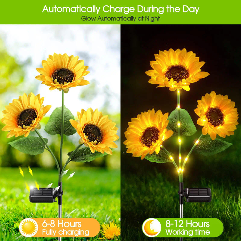 Description Picture 4 of itemSolar Powered LED Garden Lights with 3 Sunflower Decorative Lights Outdoor Waterproof Sunlight for Outside Backyard Patio Decor