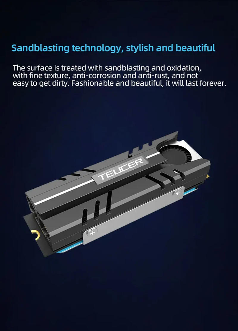 Description Picture 6 of itemTEUCER M.2 SSD NVMe Heat Sink 2280 Solid State Disk Air Circulation Cooler Heatsink with Active Cooling Fan and Thermal Pad