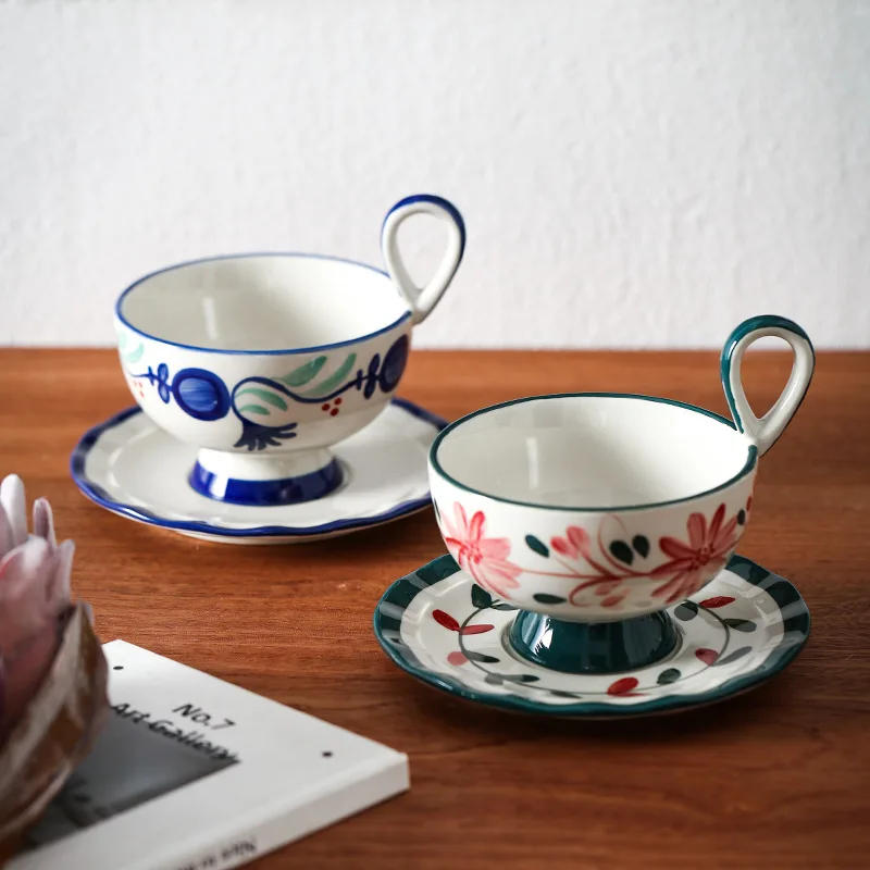 Description Picture 3 of itemVintage Ceramic Mug and Dish Set Floral Pattern Coffee Cup Latte Cup Milk Cup Beverage Cups Teacup Household Beverage Container