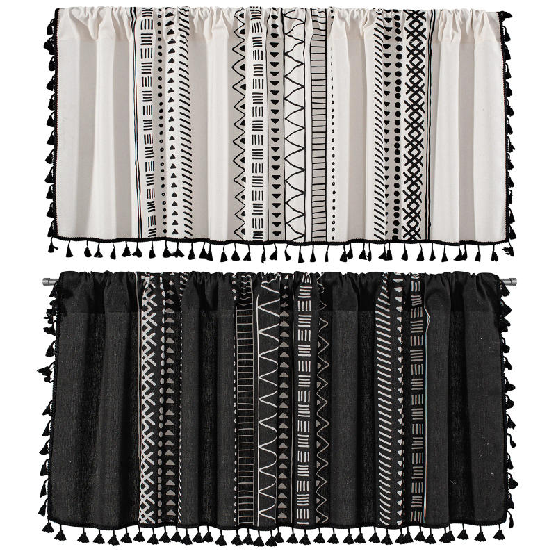 Description Picture 4 of itemVintage Bohemian Voile Window Curtain Tassel Valance Boho Short Sheer Curtain Rod Pocket Drapes for Kitchen Living Room Bedroom