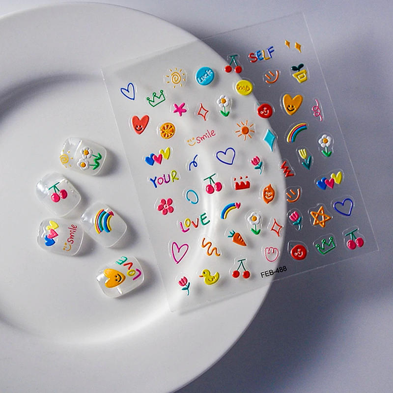 Description Picture 5 of item2023 Jelly Design Tulip Flowers Love Heart Color Lines 5d Embossed Reliefs Nail Art Stickers Lovely Manicure Nail Decals