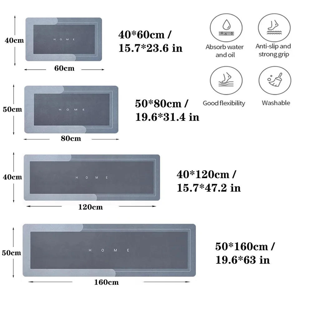 Description Picture 5 of itemPolyster Waterproof Oilproof Kitchen Mat Printed Antislip Bath Mat Soft Bedroom Floor Mat Living Room Carpet Doormat Kitchen Rug