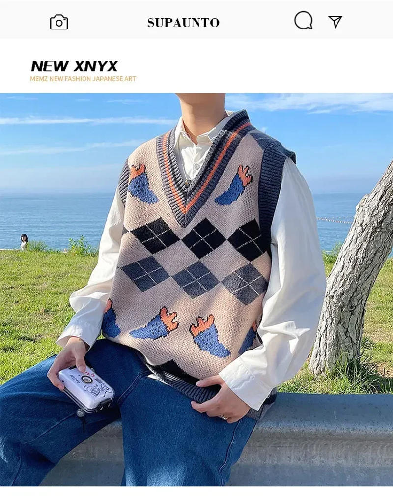 Description Picture 2 of itemMen's Versatile Loose-fit Sweater Vest For Autumn Casual Trendy Sleeveless Top