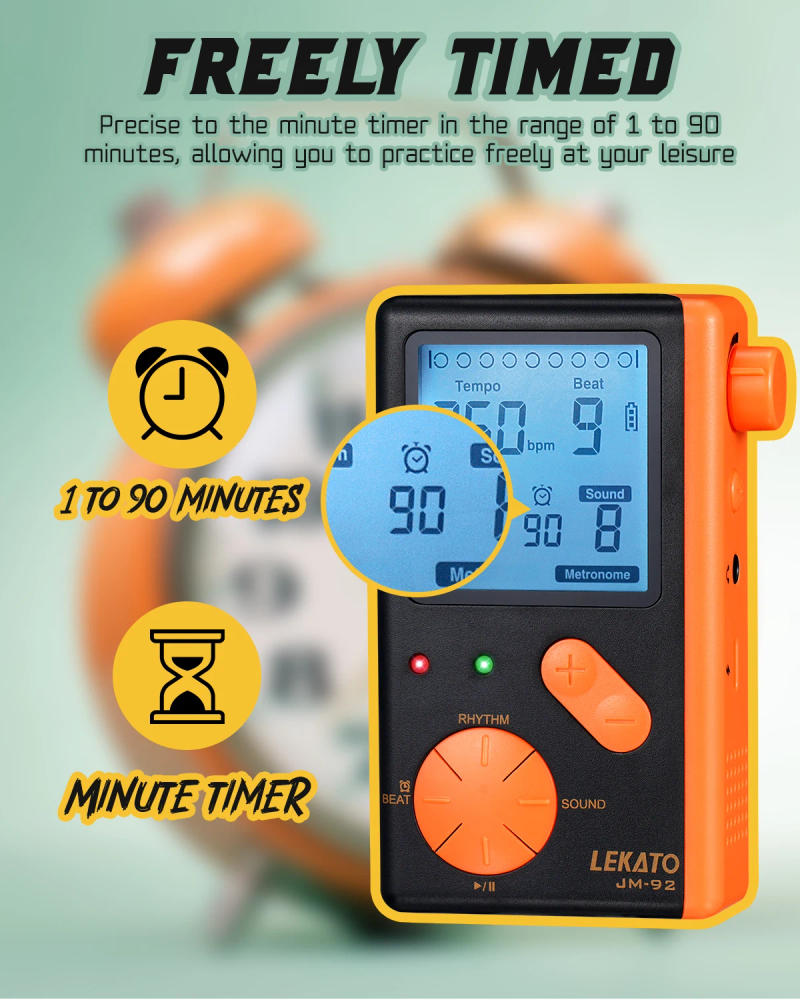 Description Picture 2 of item2-in-1 Pocket LEKATO Electronic Digital Metronome for Piano Guitar Drum Ukulele Practice with Timer 8 Beat Tones Tone Generator