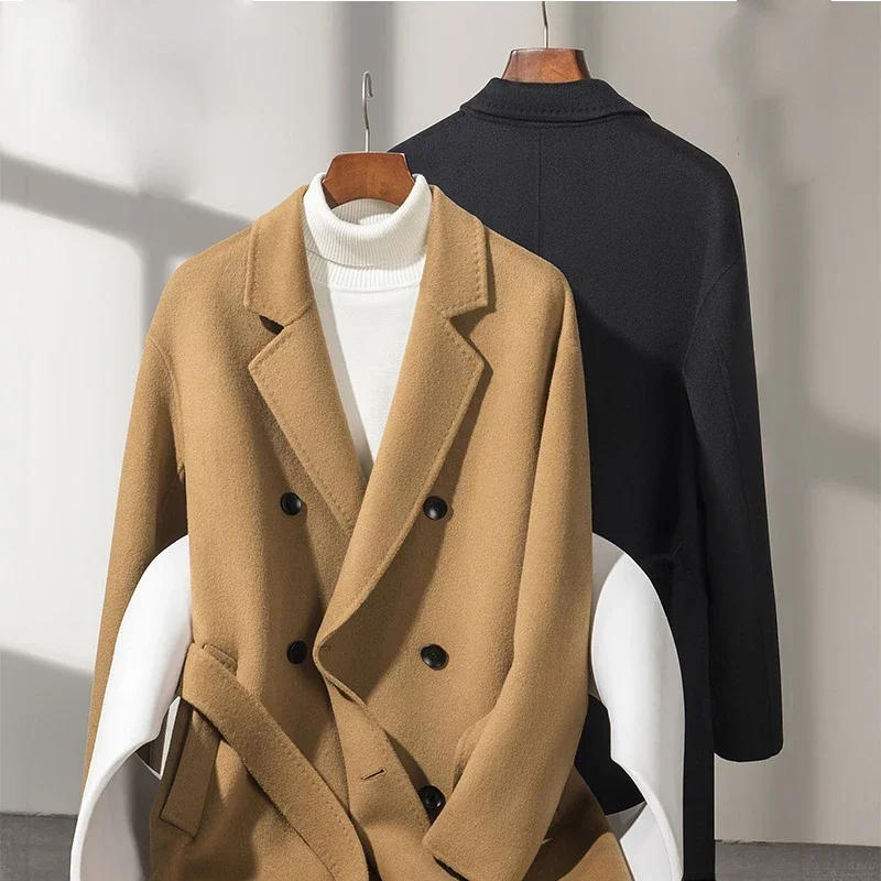 Description Picture 6 of itemAutumn and Winter Men's Mid Length Double Breasted Belt Coat Jacket