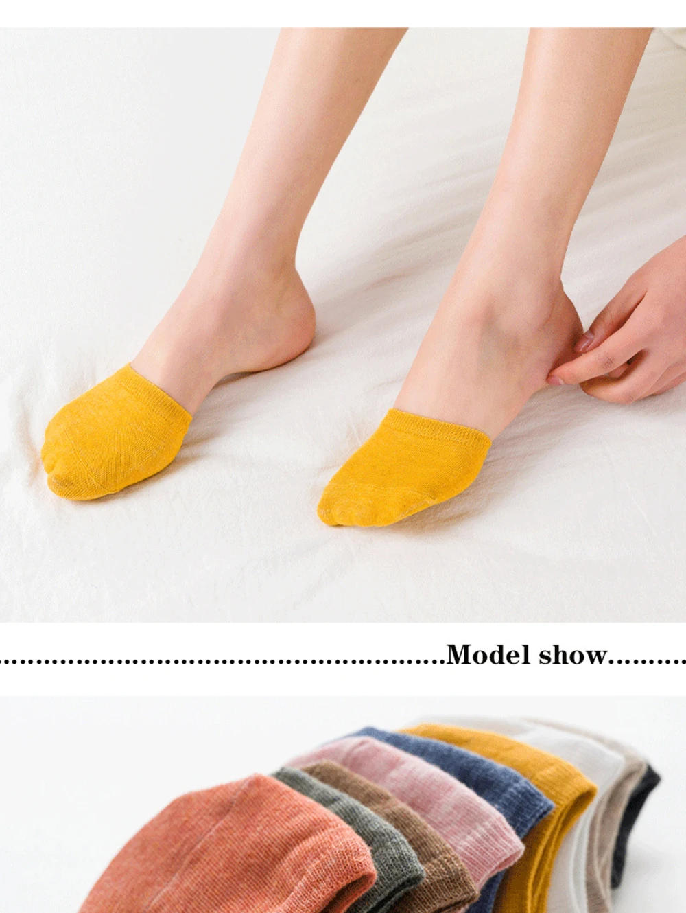 Description Picture 6 of item1Pair Women Summer Forefoot Half Foot Toe Cover Socks Invisible No Show Female Breathable Cotton Socks Candy Color
