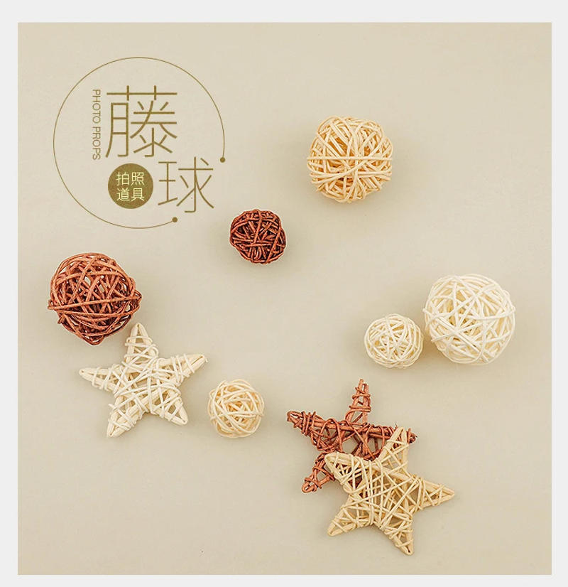 Description Picture 2 of item9 pcs/set Natural Rattan Wicker Balls Star ins Photography Props Shoot Background Accessories for Photo Studio Home Decoration