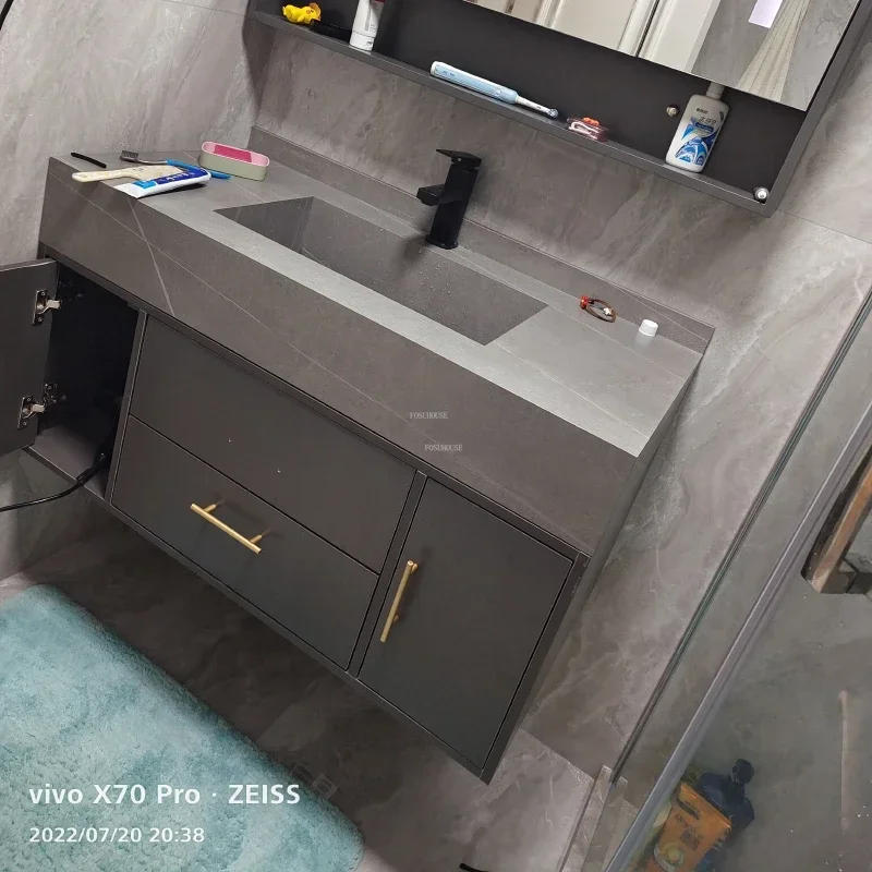 Description Picture 2 of itemModern Luxury Smart Bathroom Furniture Cabinets Combination Washbasin Household Design Bathroom Storage Cabinets Slate Cabinet