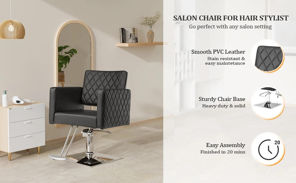 Description Picture 3 of itemBlack Hair Chair with Wide Seat Aluminium Alloy Footrest,Hydraulic Barber Chair Heavy Duty,Salon Chair for Hair Stylist,Styling