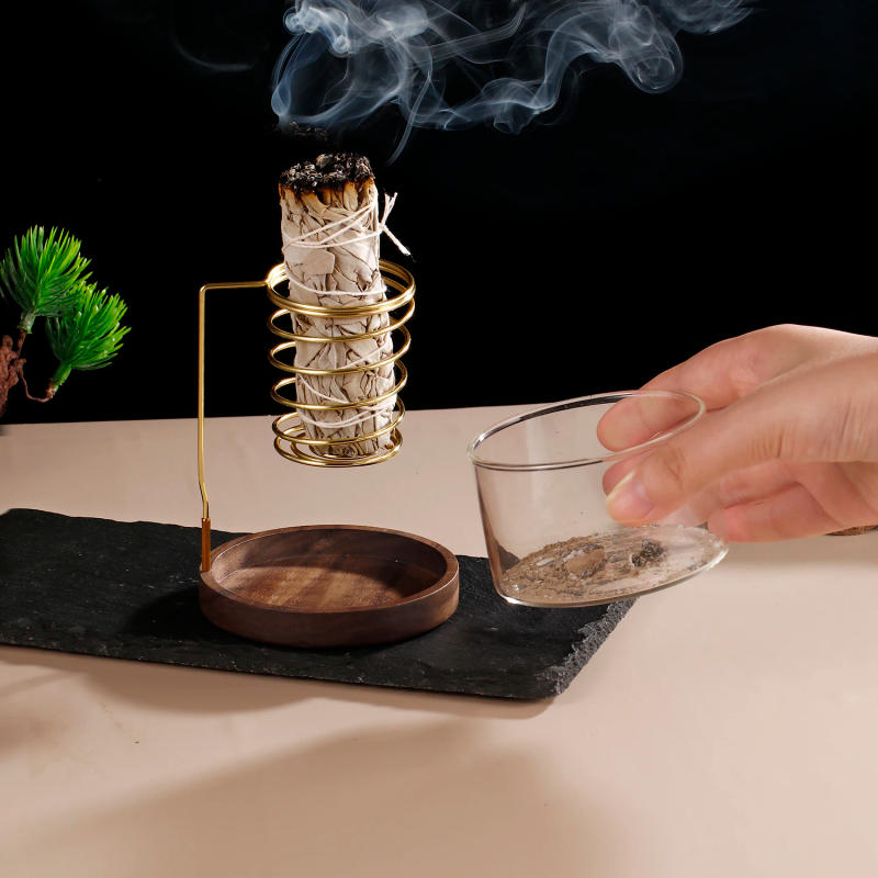 Description Picture 5 of itemMetal Sage Holder Burner Palo Santo Holder with Glass Ash Catcher Tray Incense Holder for Meditation Yoga Spa