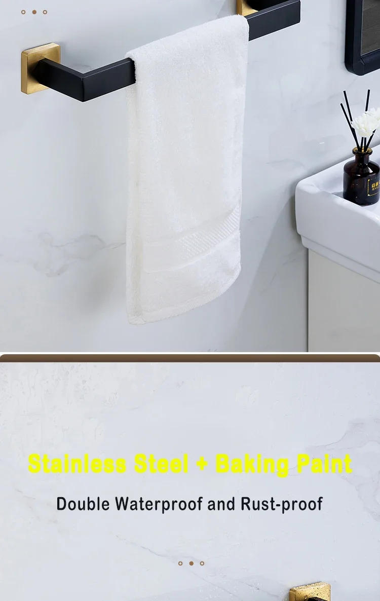 Description Picture 4 of itemBlack Gold Bathroom Shelf kit Stainless Steel Toilet Paper Holder Towel Rack Hook Bathroom Hardwares Organizer Accessories Set