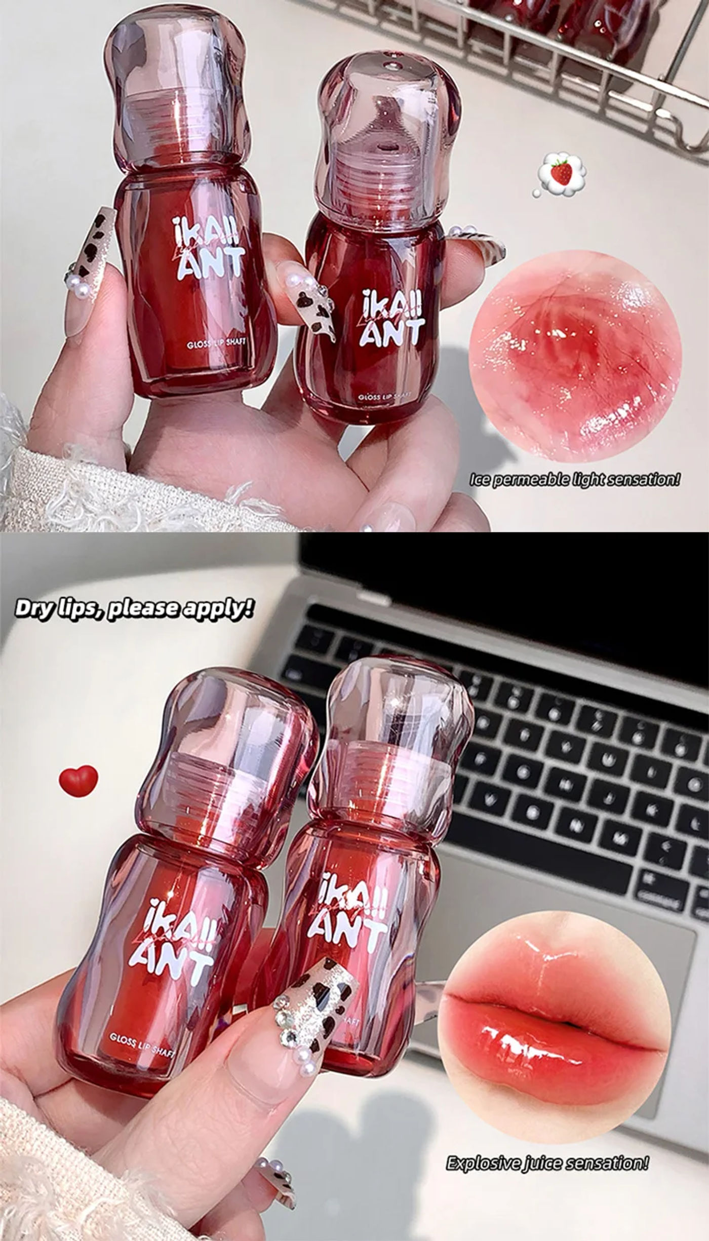 Description Picture 5 of itemCreate White Colors with Oil-Colored Lip Glace Mirror Color, Moist Makeup, Ice-Transmitted Gloss, Lip Makeup in Korean High-Quality Feel, Can Match with a Variety of Makeup. Suitable for Yellow Skin