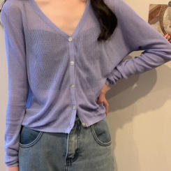 Women 2025 Cardigans Long Sleeve Knitted Outerwear Solid Thin Spring Short Sweaters V-neck Knitwears Korean Fashion Cardigans