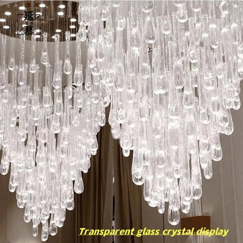 Description Picture 5 of itemModern luxury lobby glass crystal chandelier droplet staircase chandelier hotel living room home decoration lighting fixtures