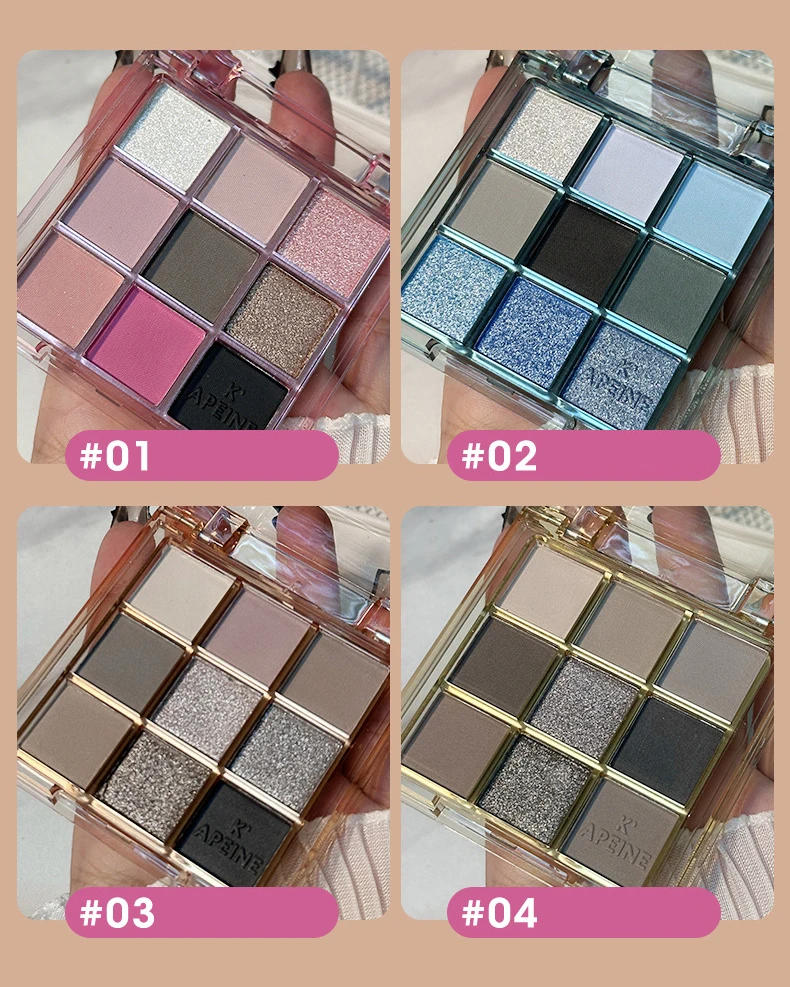 Description Picture 5 of item9 Colors Dark Punk Smoked Eyeshadow Palette Blue Black Pearl Matte Eye Shadow Makeup Palette Brightening Shimmer Lying Silkworm