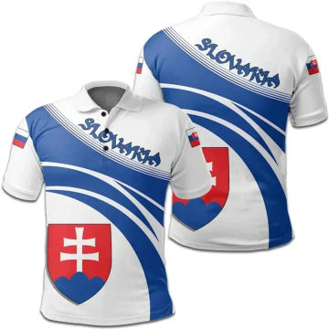 Vintage Summer 3D Slovakia National Flag Printing Polo Shirt Slovakia Coat Of Arms Graphic Polo Shirts Men Fashion Clothing Polo