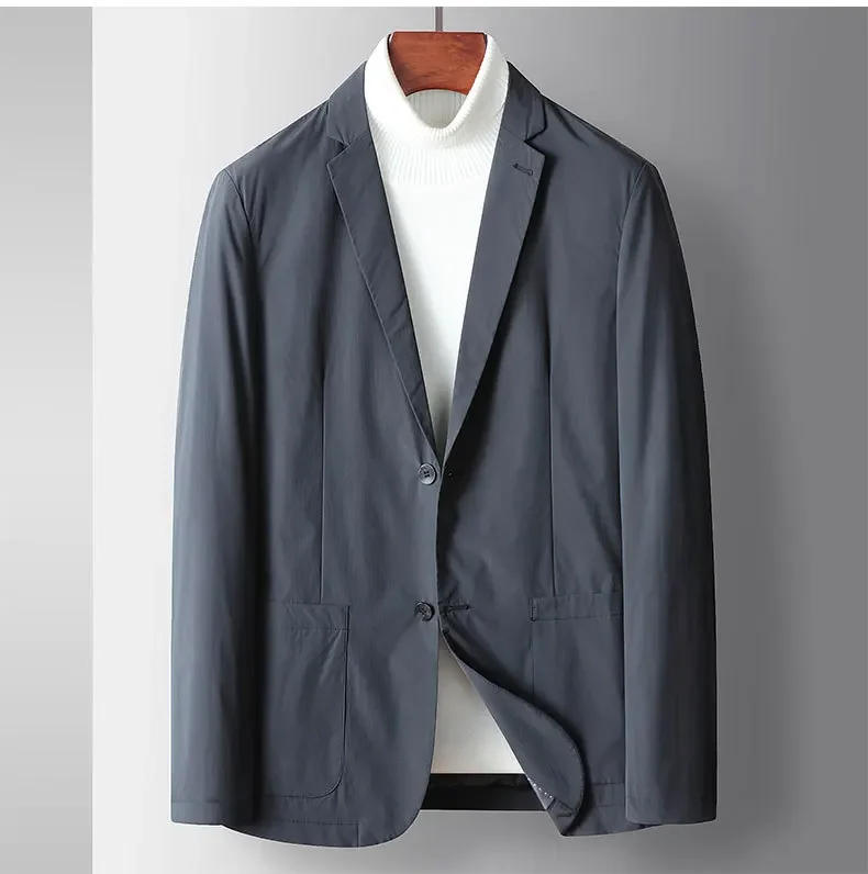 Description Picture 6 of item2024 Autumn/Winter New Men's Thin Plush Inner Single Western Men's Fashion Youth Middle Age Casual Solid Color High Quality Suit