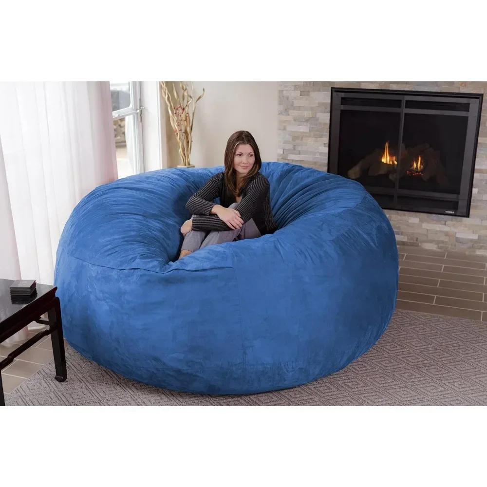 Description Picture 2 of itemBean Bag Unfilled Chair for Adults/teenagers, Ultra Soft Dutch Velvet Cover, Living Room Round Fluffy Lazy Sofa, Blue -86x56cm