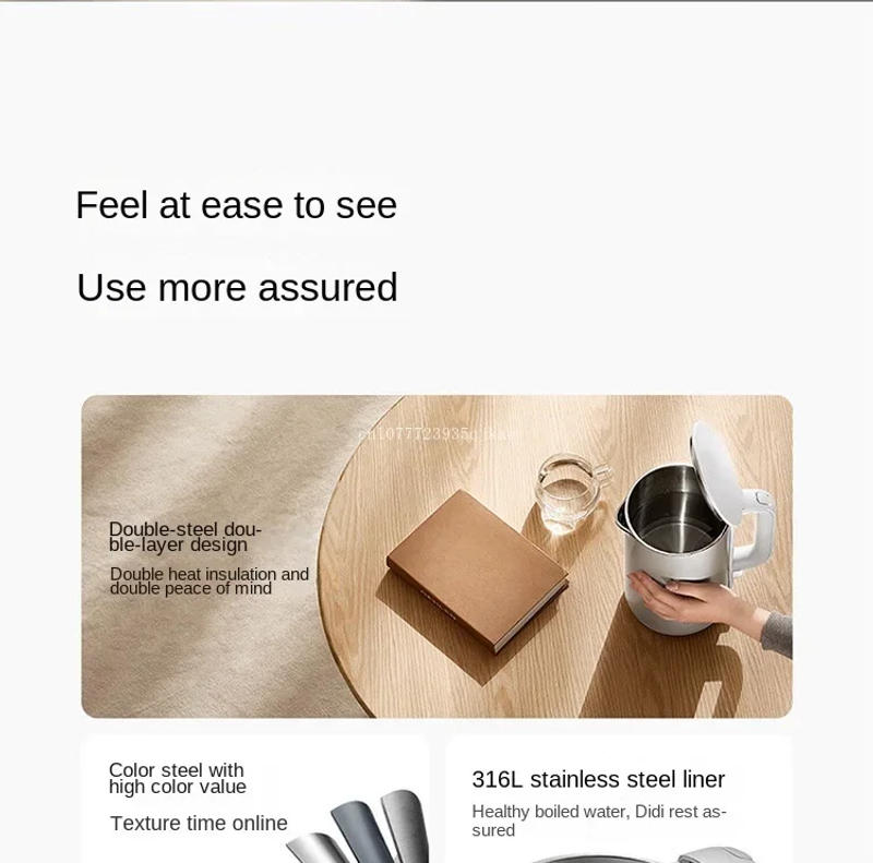 Description Picture 3 of itemIconic Brand mijia Electric kettle S1 hot water kettle double steel double layer design 316 stainless steel high power 1.7L household