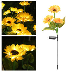 Solar Sunflower Lights 1/3 Head LED Outdoor Waterproof Landscape Lamp For Garden Patio Yard Walkway Lawn Pathway Decoration