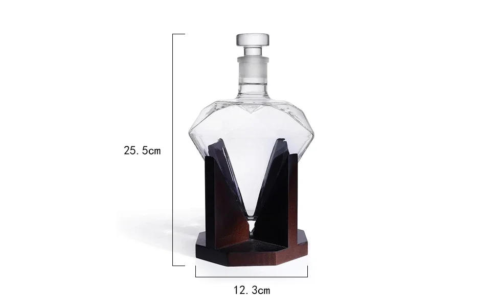 Description Picture 6 of item1000ml Whiskey Decanter glass diamond wine bottle with Wooden Holder Airtight Stopper Suitable for all kinds of alcohol Gift