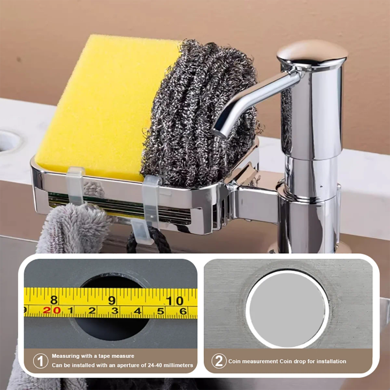 Description Picture 6 of itemBuilt-in Dish Soap Dispenser with Sponge Basket Towel Hook Soap Container Extention Tube Kitchen Countertop Dish Dispenser