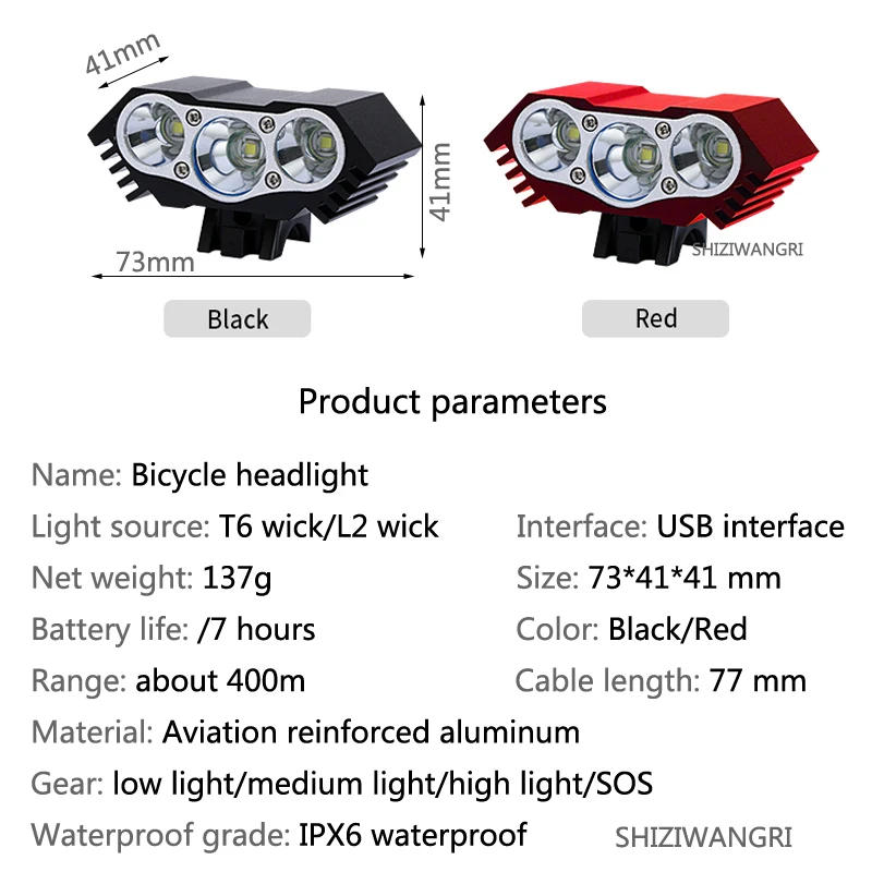 Description Picture 3 of item3xT6 LED Bicycle Front Light Bike Headlight Flashlight Waterproof Mountain Cycling Lamp 2700 Lumen Headlamp