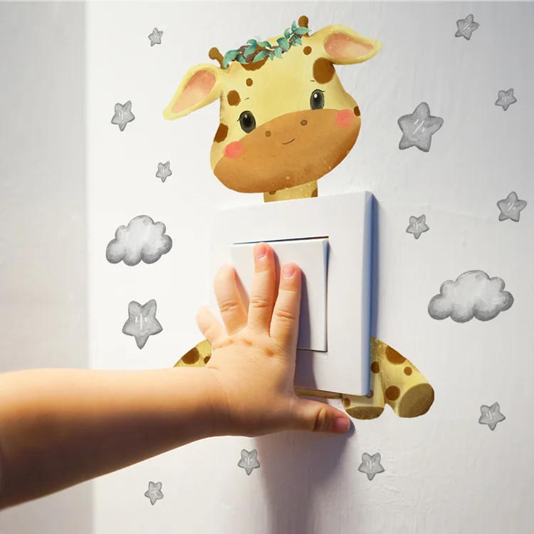 Description Picture 5 of itemCute Giraffe Bear Elephant Star Switch Sticker Kid Baby Bedroom Decoration Self-adhesive Home Decor Wallpaper Child Wall Decals
