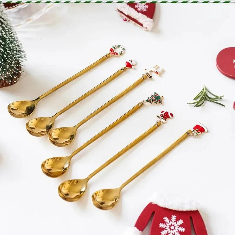 Description Picture 3 of itemCreative Christmas Spoon with Elk Christmas Tree Pendant Stainless Steel Coffee Tea Spoon Dessert Scoop Xmas Decoration Gifts