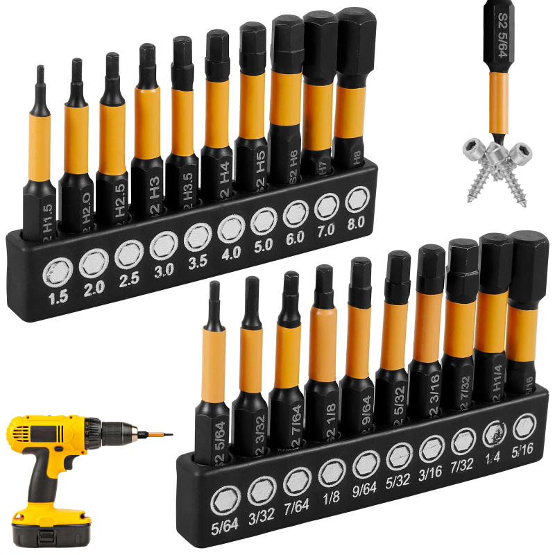 Description Picture 3 of item20Pcs Hex Head Allen Wrench Power Drill Bit Set 1/4in Screwdriver SAE Metric S2 Alloy Steel Screw Driver Extension Adapter