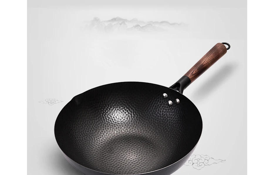 Description Picture 3 of itemCarbon Steel Wok Pan 32cm Stir Fry Wok Set with Wooden Lid Non-Stick Flat Bottom Frying Pan for Electric Induction and Gas Stove