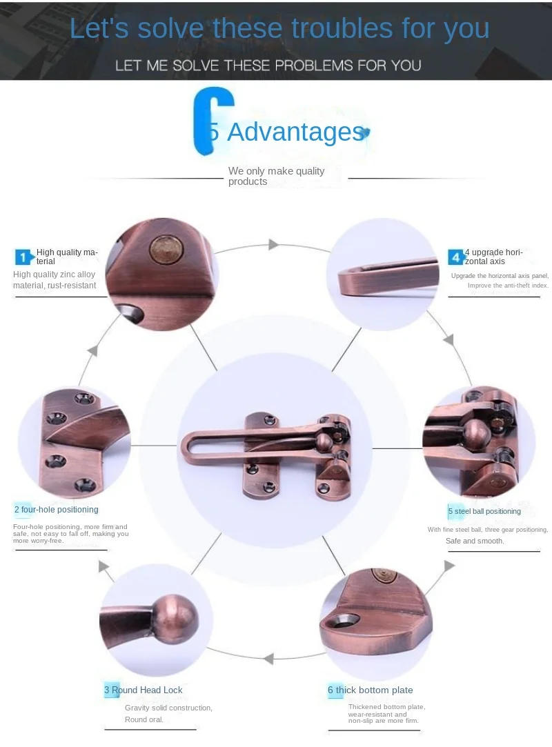 Description Picture 4 of itemMetal Front Door Security Safety Home Hasp Lock Strong Durable Home Chain Lock Guard Catch Door Fastens Lock for Secutity Tools