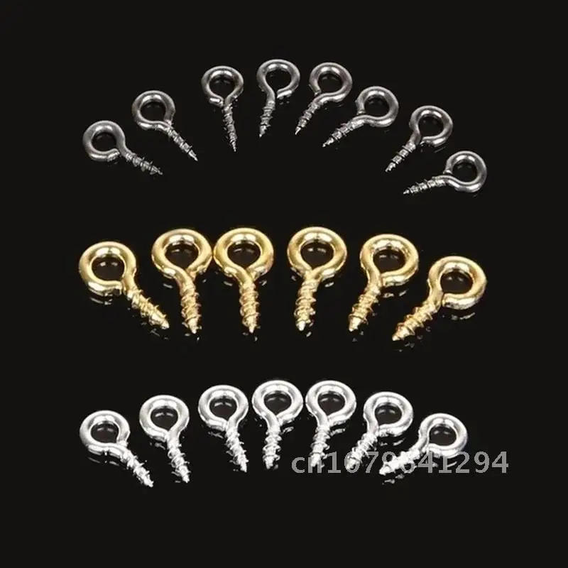 Description Picture 4 of itemRetail 100PCS Small Tiny Mini Eye Pins Eyelet Connector Screw Loops for Pendants of 8MM x 4 MM Metal Eyepins Hooks Eyelets Screw