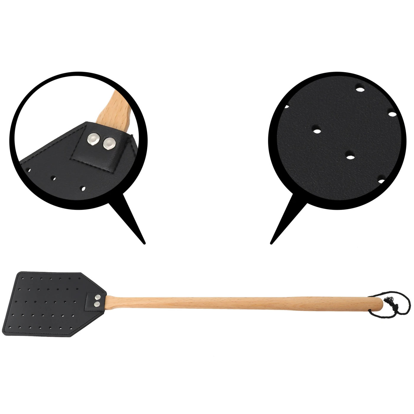 Description Picture 4 of item1pcs Heavy Duty Leather Fly Swatter Brown  Leather Long Handle Swatter  With Beech Wood  For Indoor Outdoor Catch Insects
