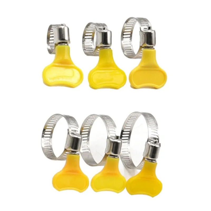 Description Picture 4 of item10Pcs Adjustable HandTwist Hose Clamps Worm Driving Yellow Plastic Handle 201 Stainless Steel Pipe Clips 10-38mm