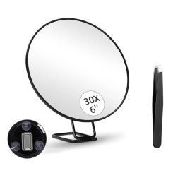 30X Magnifying Mirror With Stand Tweezers Magnified Makeup Mirror  With 3 Suction Cups  For Grooming & Travel