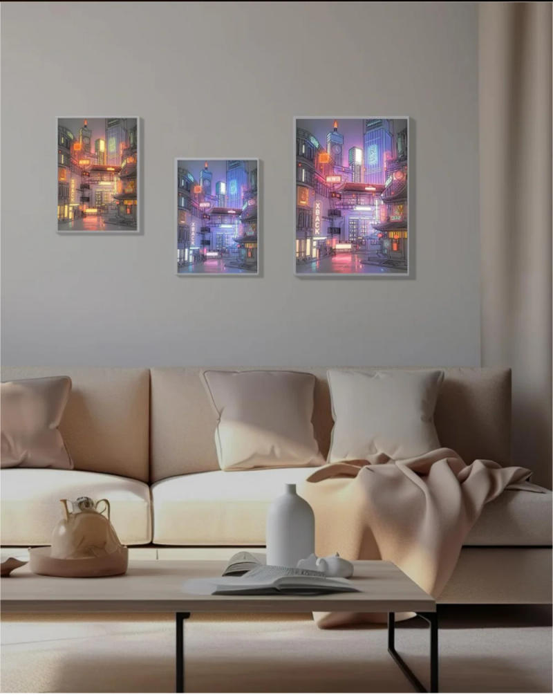 Description Picture 4 of itemLED Anime Art neon city night view mood light painting,HD picture narrow bezel usb plug Dimming home decorations night lamp gift